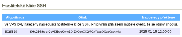 Otisky hostitelských klíčů SSH ve vpsAdminu